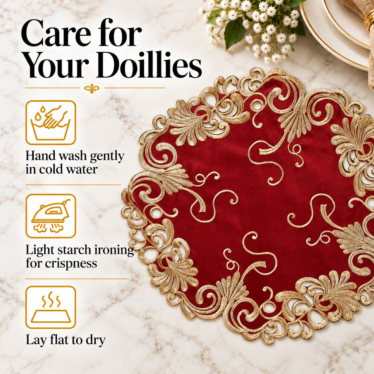 Burgundy Gold Doilies – Burgundy Charm, 15 Inch