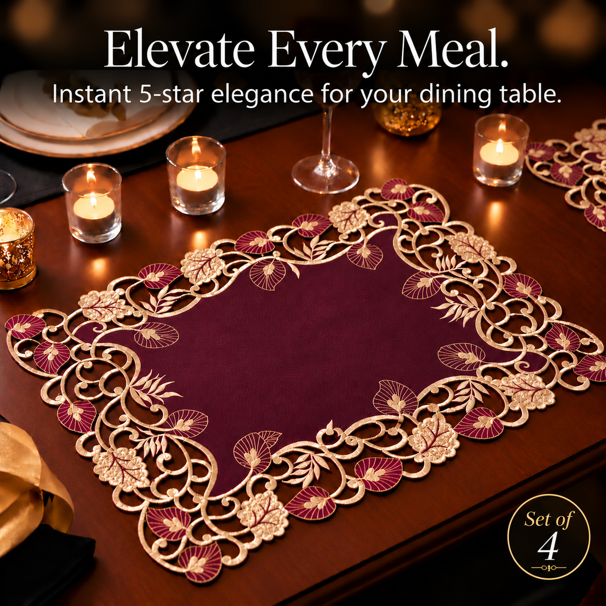 Purple Gold Placemats – Velvet Plum, 12x18 Inch