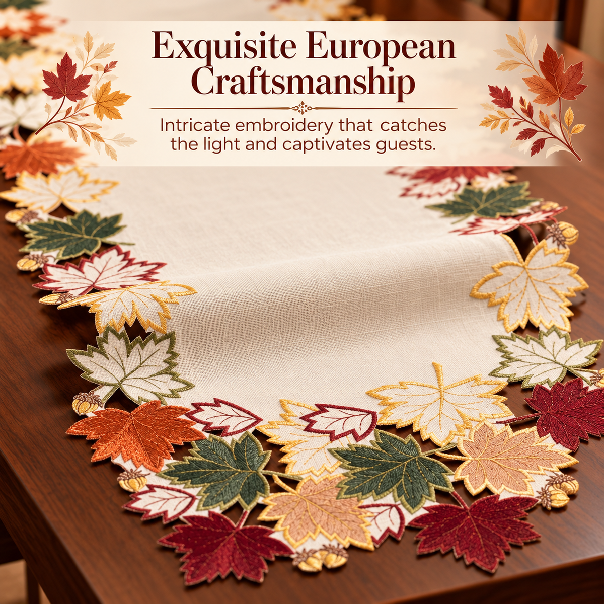 Cream White Table Runner – Falling Petals, 14x108 Inch