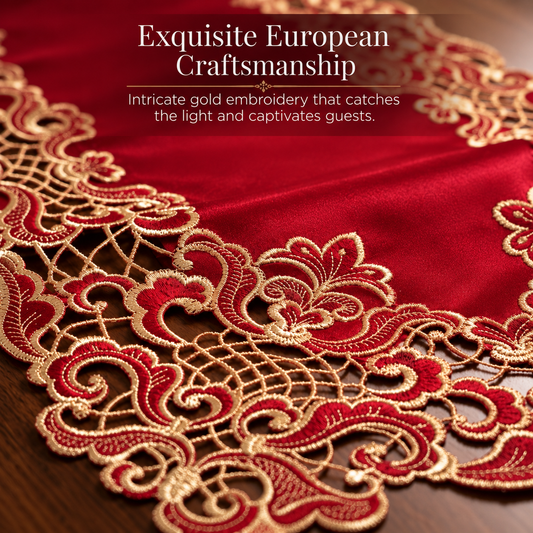 Burgundy Gold Table Runner – Crimson Glow, 14x108 Inch