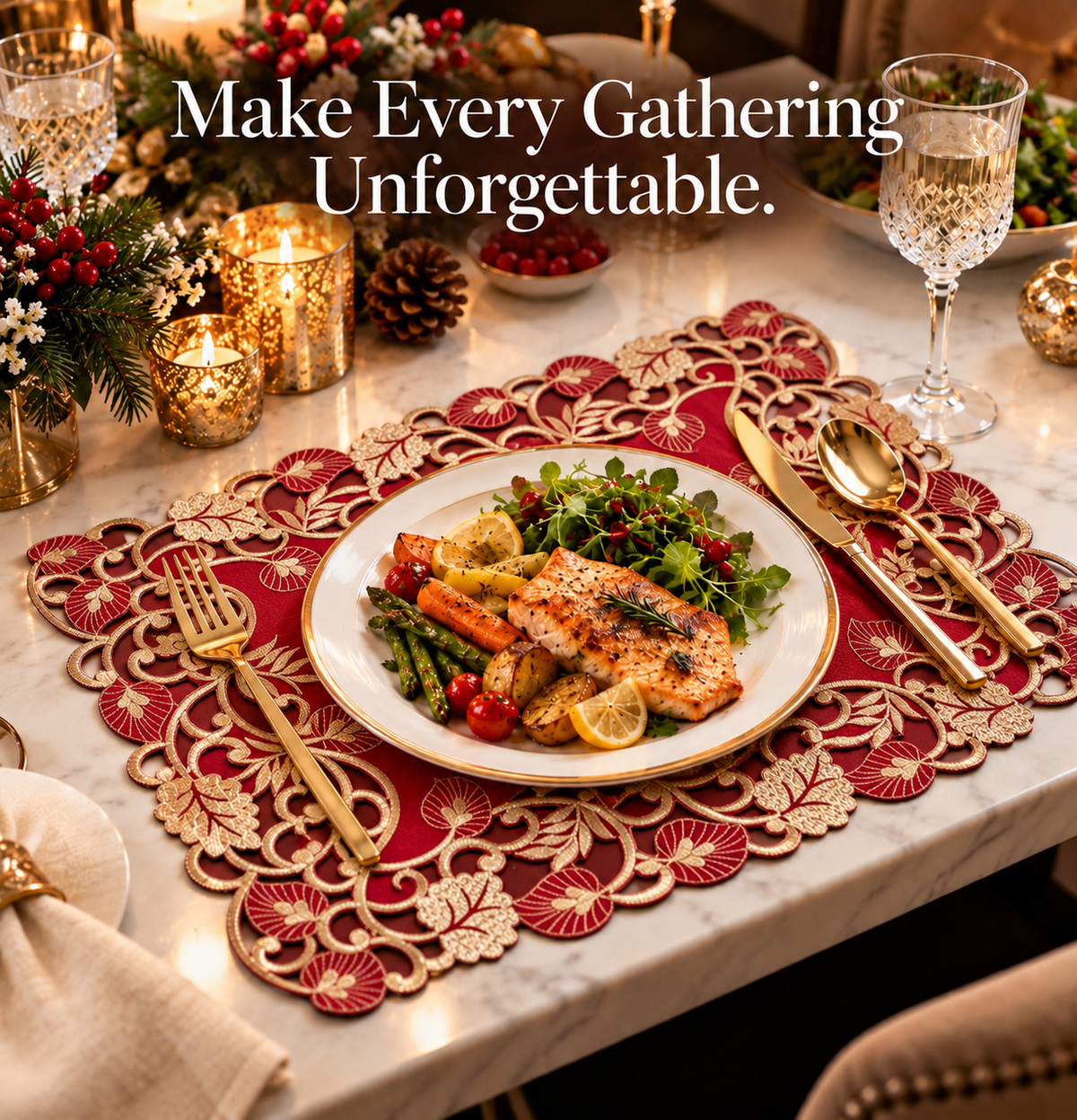 Burgundy Gold Placemats – Royal Garnet, 12x18 Inch