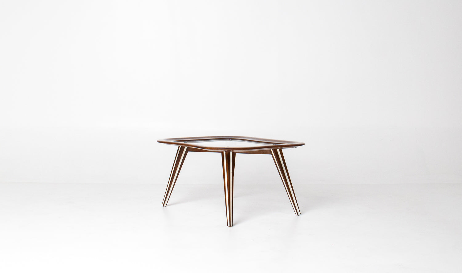 Filippo Chissotti Biomorphic Walnut & Glass Cocktail Table, Italy, c. 1950s–60s