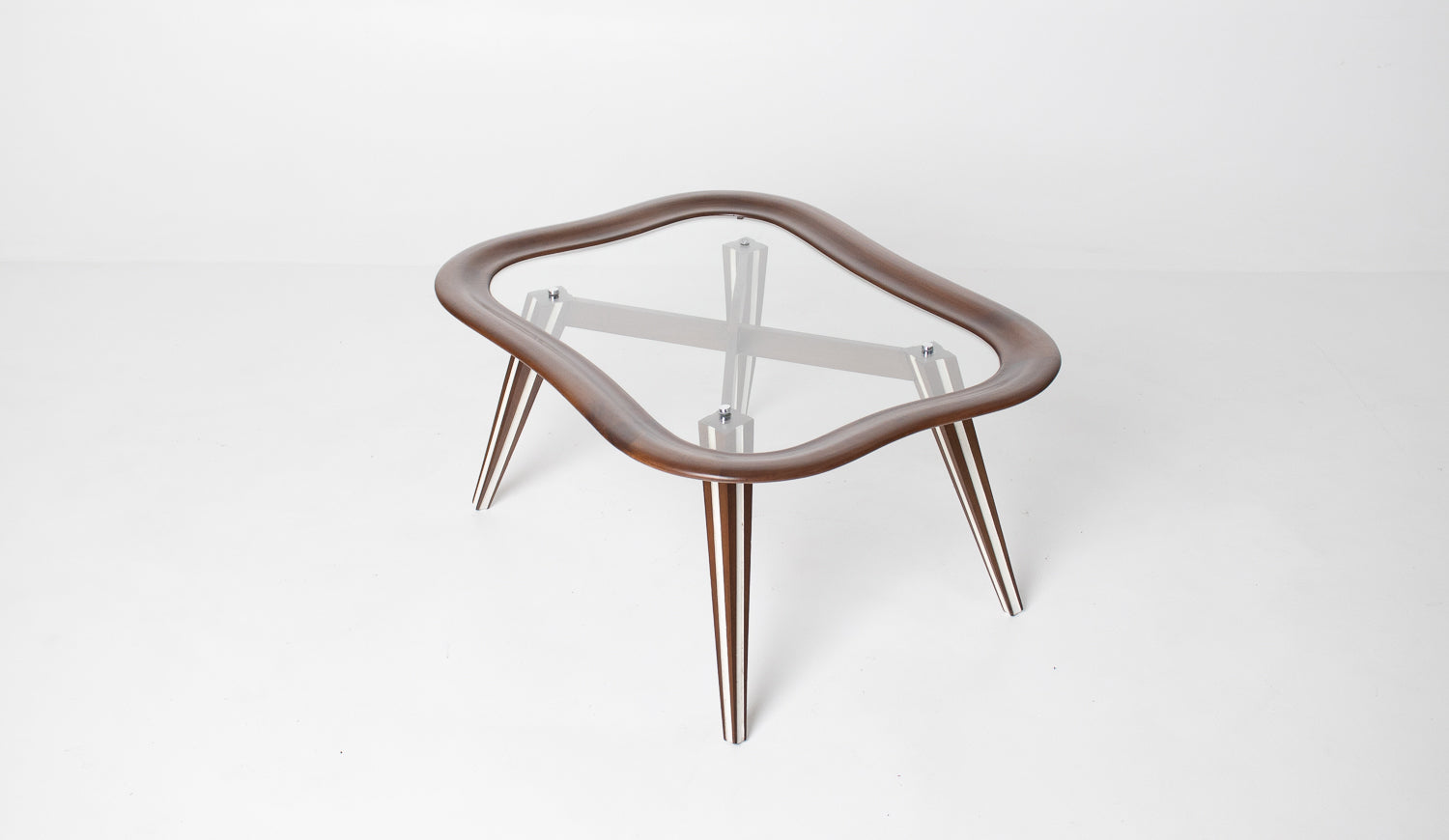 Filippo Chissotti Biomorphic Walnut & Glass Cocktail Table, Italy, c. 1950s–60s