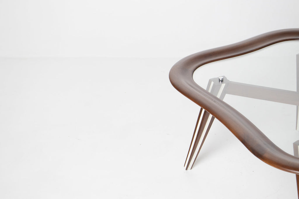 Filippo Chissotti Biomorphic Walnut & Glass Cocktail Table, Italy, c. 1950s–60s