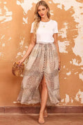 Floral Slit Skirt Button-Front Boho Midi