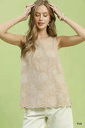 Floral Embroidered Sleeveless Linen Top