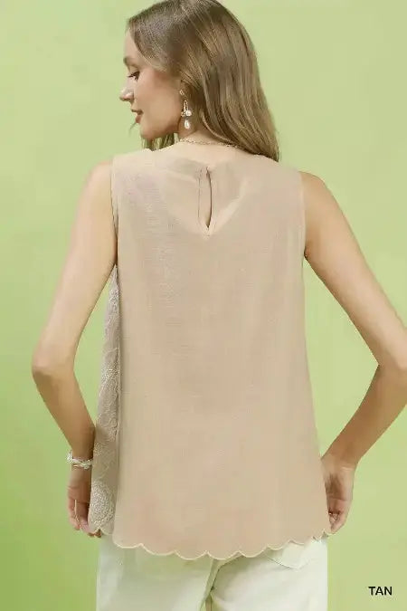 Floral Embroidered Sleeveless Linen Top