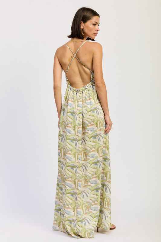 Floral Open‑Back Maxi Dress