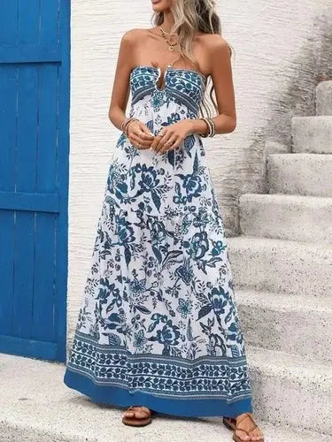 Women's Floral Maxi Dress | Strapless, Elegant Boho | Summer Style