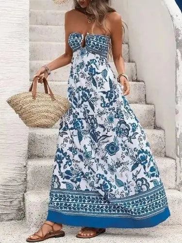 Women's Floral Maxi Dress | Strapless, Elegant Boho | Summer Style