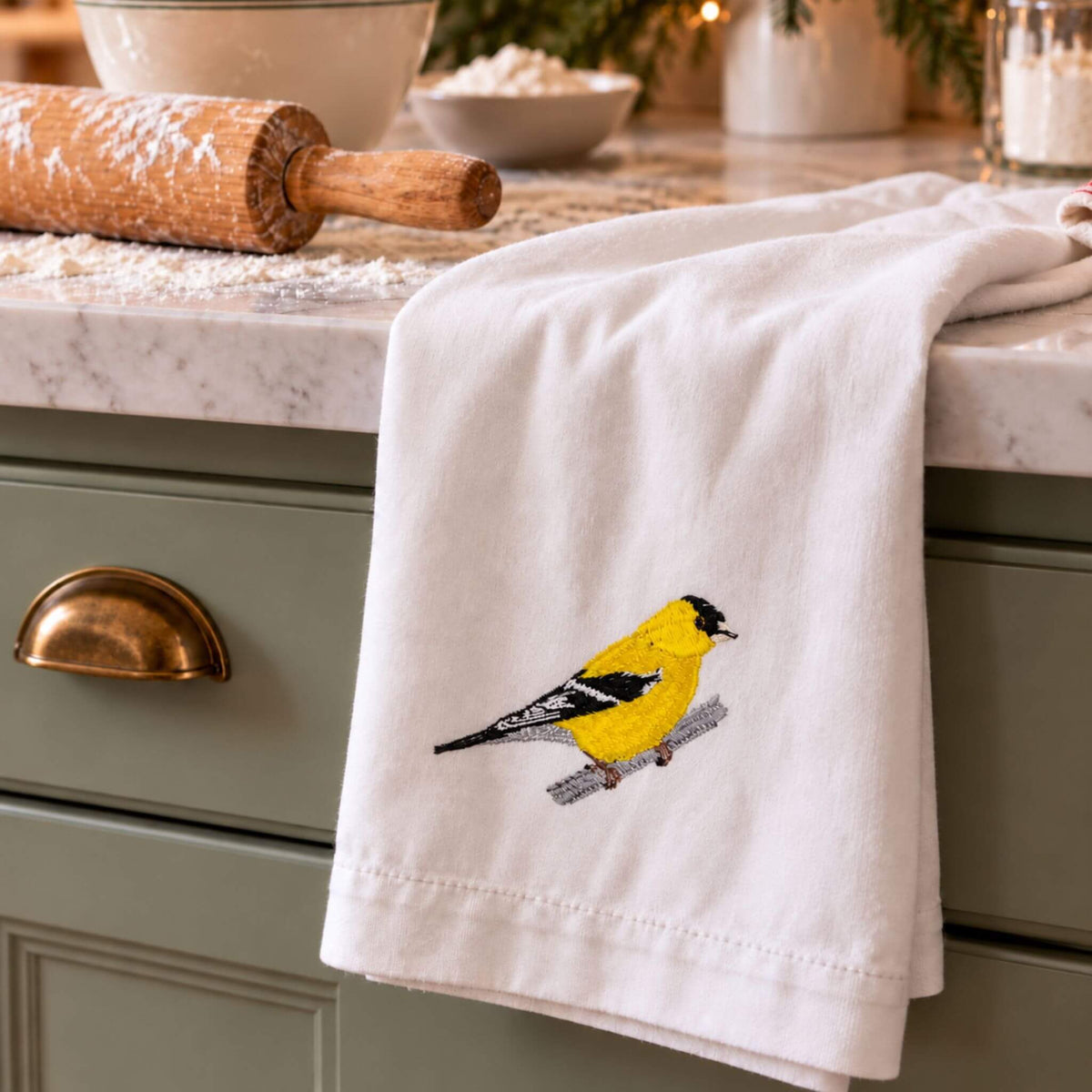 Bird Embroidered Cotton Tea Towels - Handmade Kitchen Gift