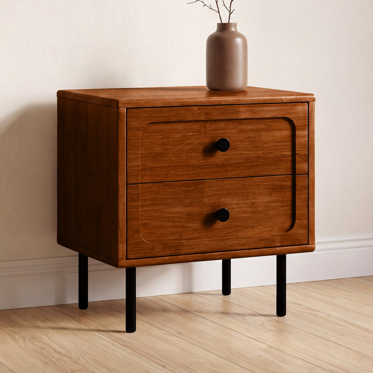 Savana Two Drawers Solid Wood Nightstand