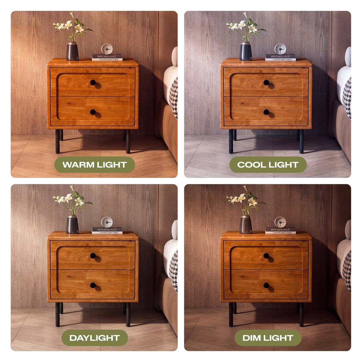 Savana Two Drawers Solid Wood Nightstand