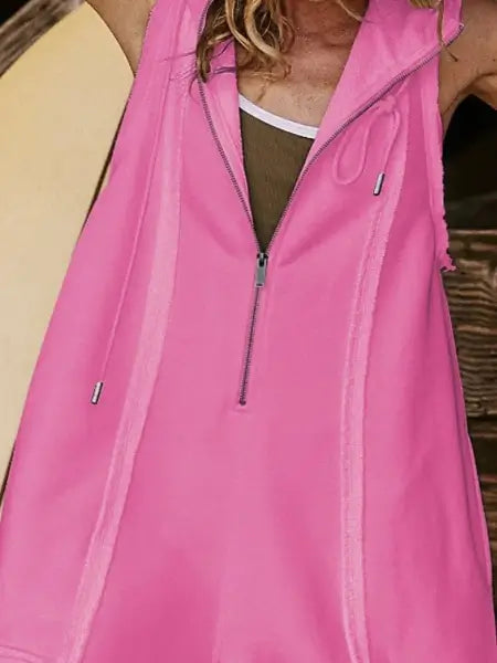 Half Zipped Hooded Sleeveless Romper