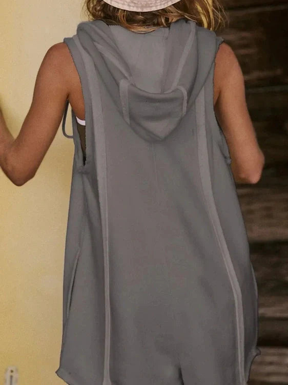 Half Zipped Hooded Sleeveless Romper