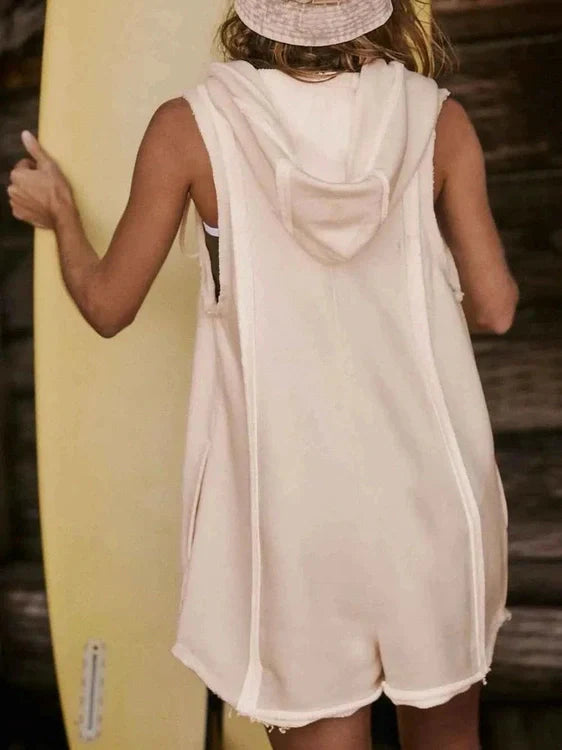 Half Zipped Hooded Sleeveless Romper