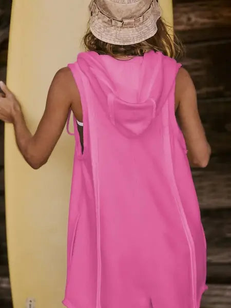 Half Zipped Hooded Sleeveless Romper
