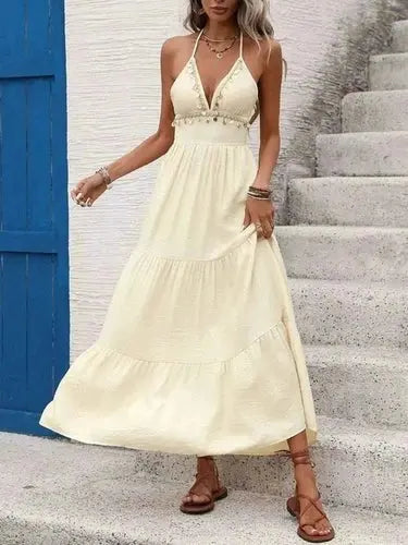 Women's Tiered Maxi Dress | Halter Neck, Boho Layered | Summer Dress