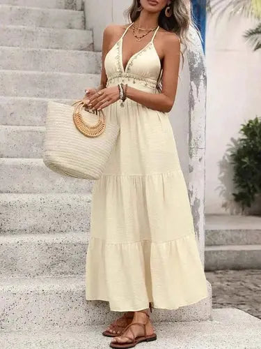 Women's Tiered Maxi Dress | Halter Neck, Boho Layered | Summer Dress