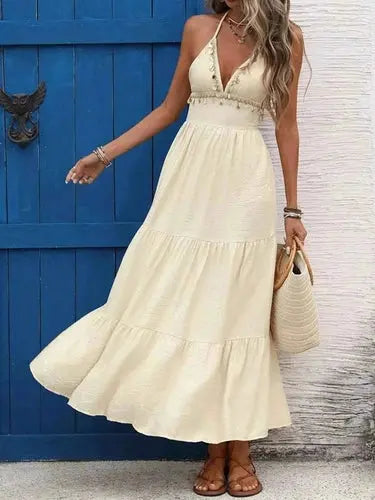 Women's Tiered Maxi Dress | Halter Neck, Boho Layered | Summer Dress
