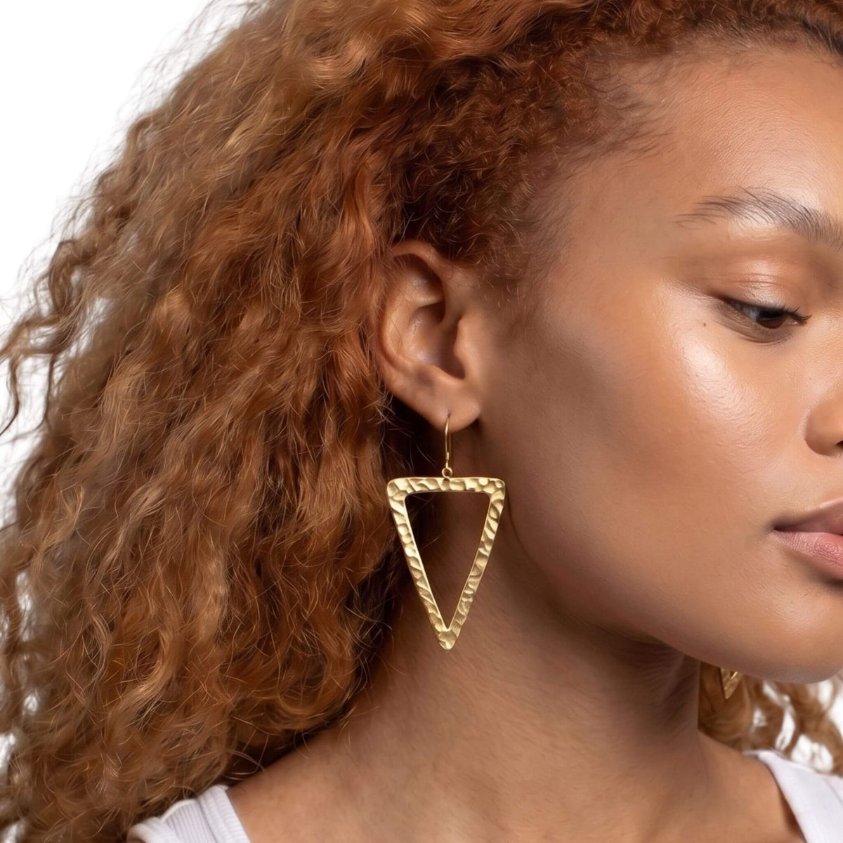 Hammered Open Triangle Brass Hoop Earrings | Lani