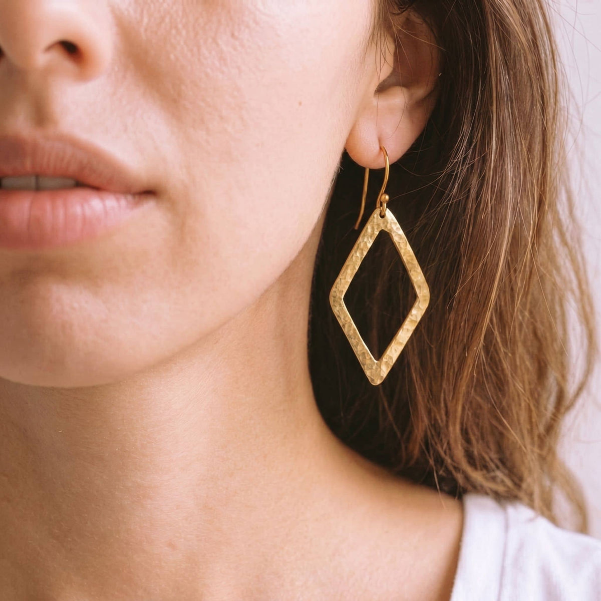 Hammered Diamond Brass Earrings | Wazi