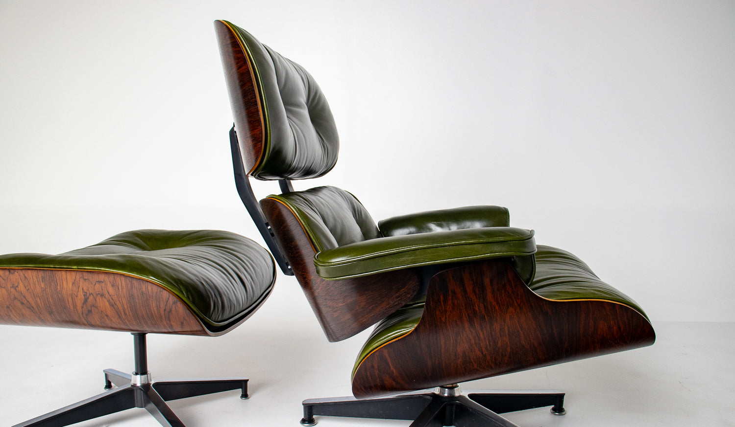 3rd Generation Eames Lounge Chair in Brazilian Rosewood and New Moss Green Leather by Herman Miller