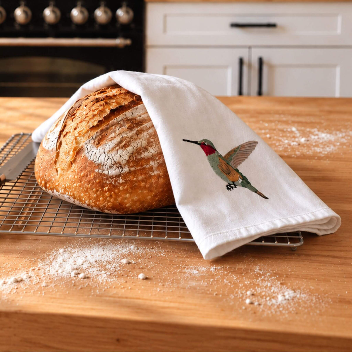Bird Embroidered Cotton Tea Towels - Handmade Kitchen Gift