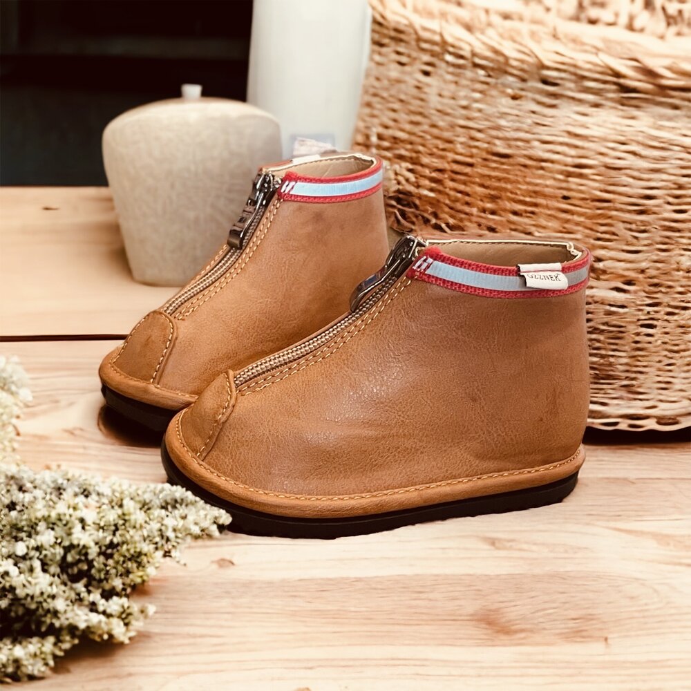 Stylish & Easy-On: Hand-Stitched Brown Ankle Boots for Toddlers| Zipper Closure