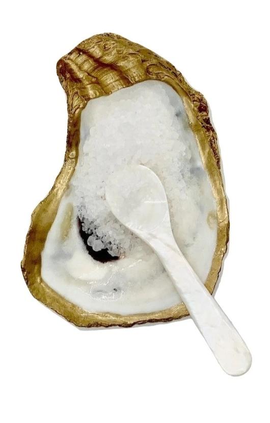 Oyster Shell Salt | Pepper | Caviar Dish with Mother of Pearl Mini Spoon