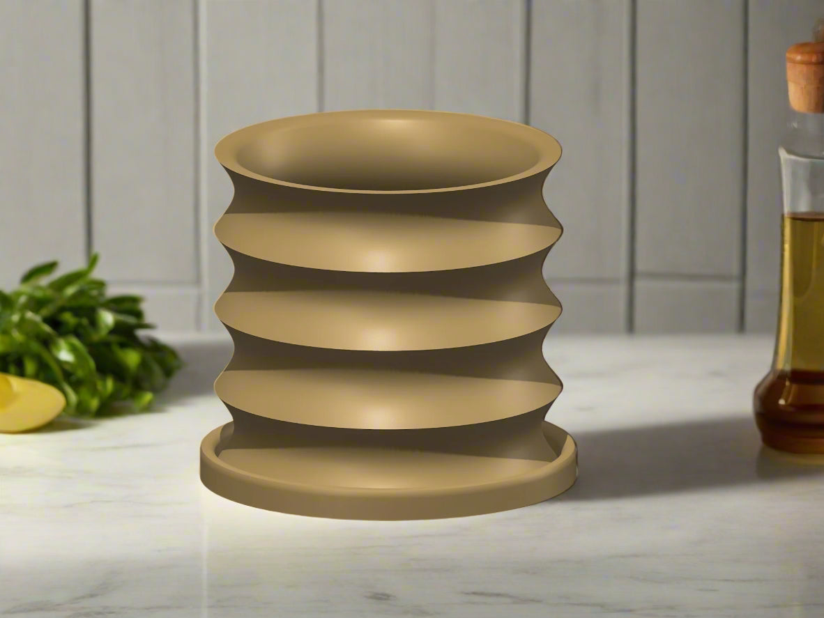 Rippled Plant Pot with Drainage – Modern Organic Indoor Planter with Saucer, 3D Printed Wavy Pot for Houseplants - BRIM
