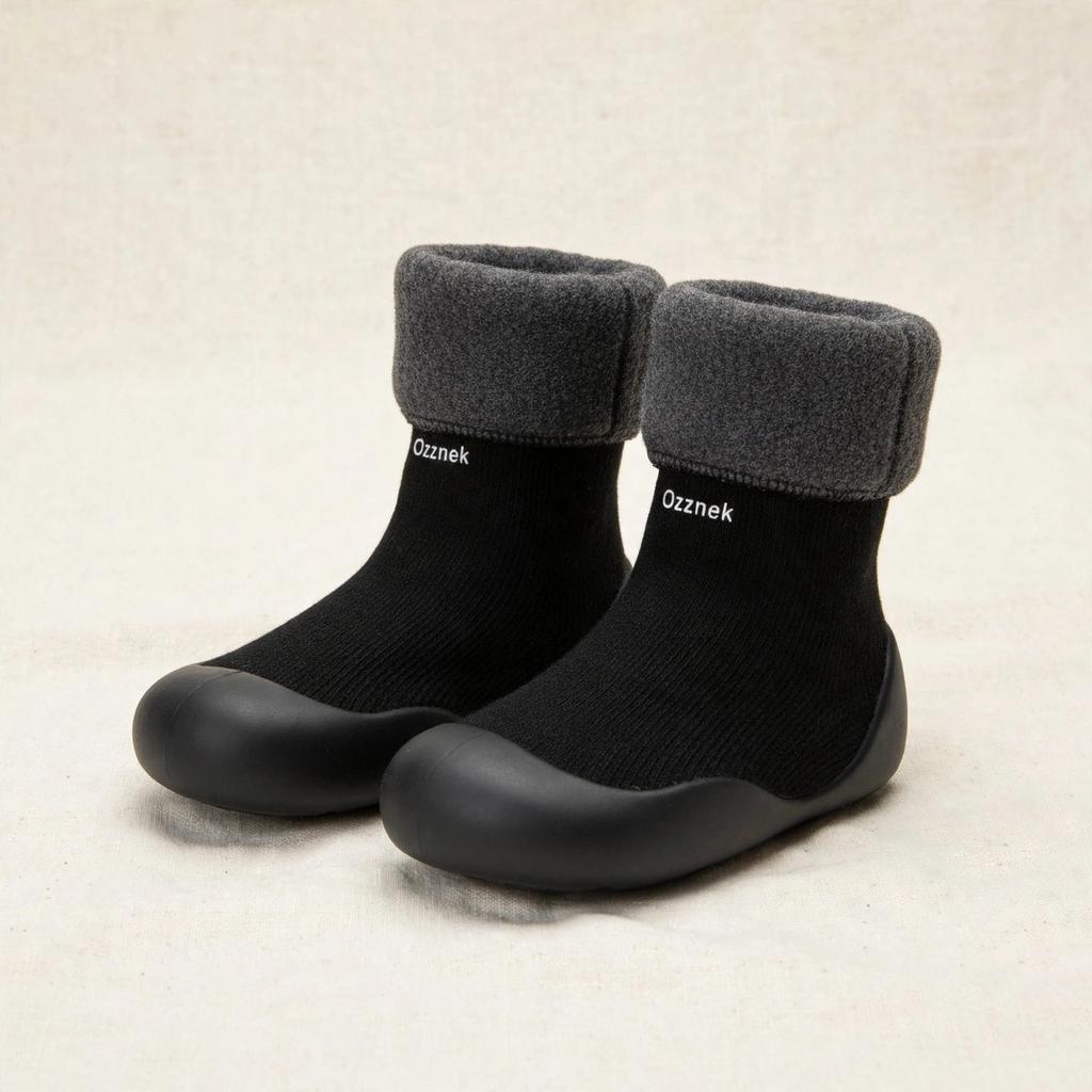 Toddler Sock Shoes with Rubber Soles | Fleece Winter Barefoot Shoes