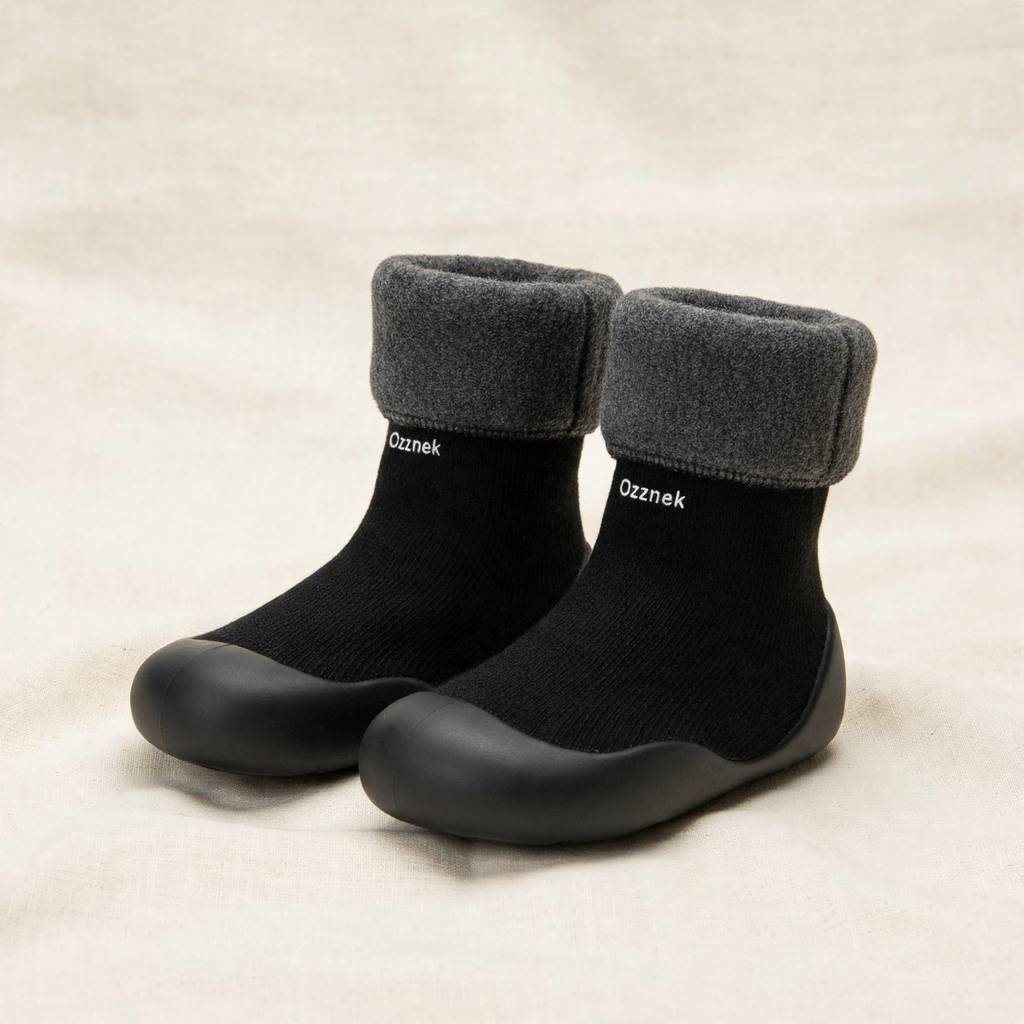 Toddler Sock Shoes with Rubber Soles | Fleece Winter Barefoot Shoes