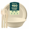 Bosnal – Sugarcane Bagasse Compostable 10 inch Round Plates with 32 Oz Bowls and Cutlery