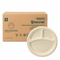 Bosnal - Sugarcane Bagasse Compostable 10 inch Round 3-Compartment Plates - Case of 20 (500 Pcs)