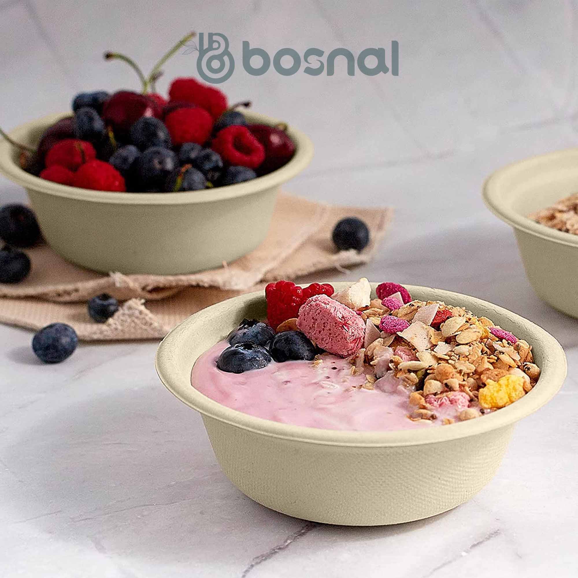 Bosnal - Sugarcane Bagasse Compostable Bowls, 32 Oz, Round