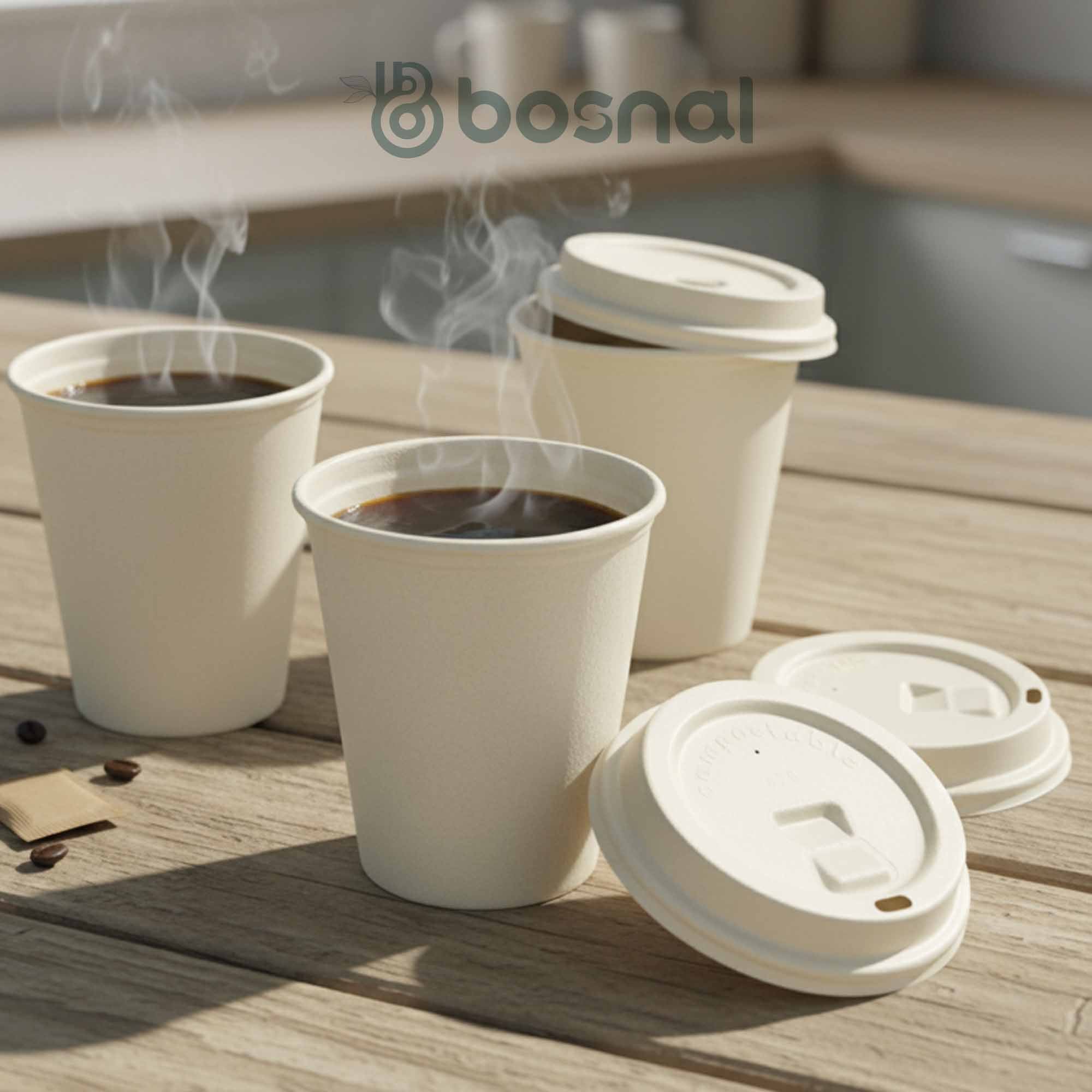 Bosnal - Sugarcane Bagasse Compostable Lids for 8 oz Cups – Case of 20 (500 Pcs)