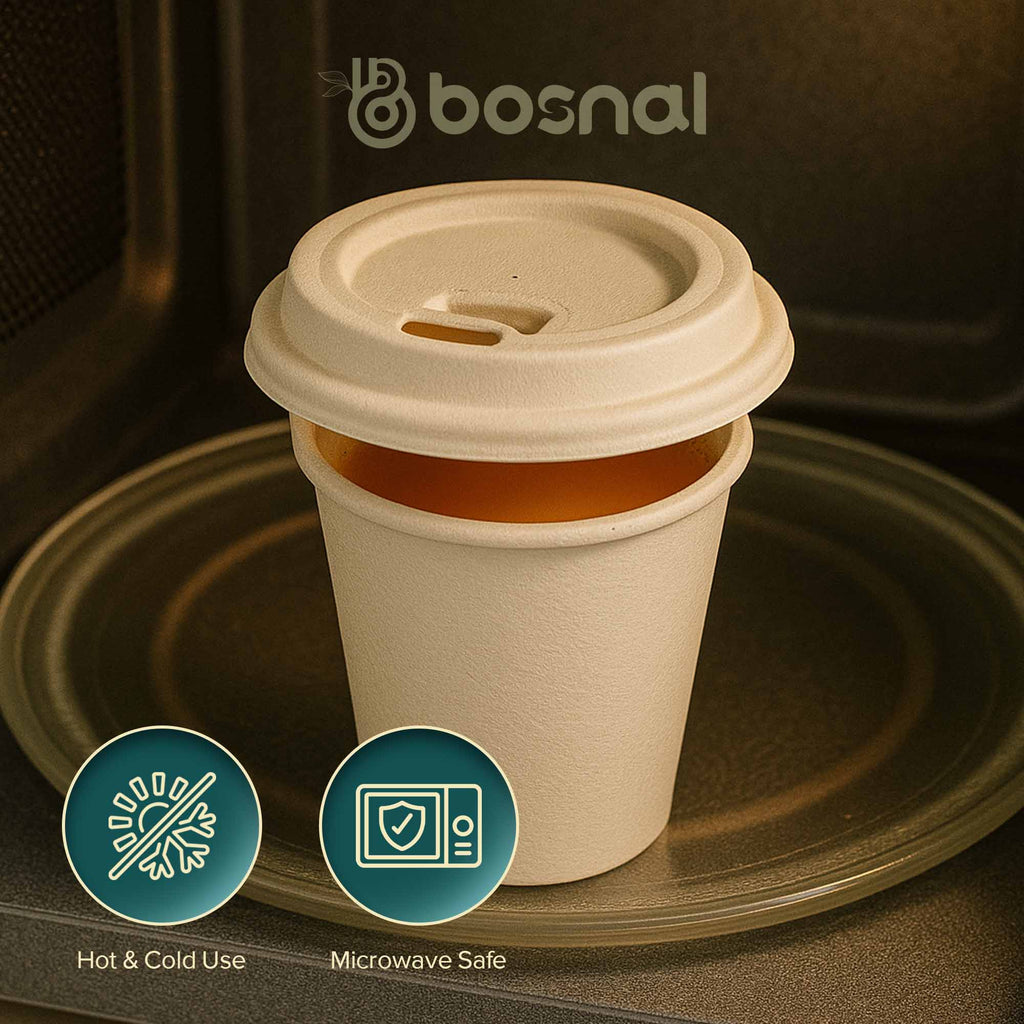 Bosnal - Sugarcane Bagasse Compostable 8 Oz Cups with Lids