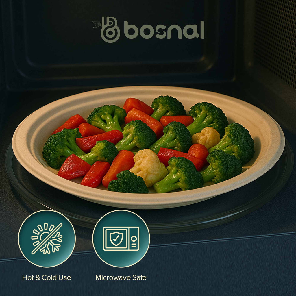 Bosnal - Sugarcane Bagasse Compostable 10 inch Round Plates - Case of 20 (500 Pcs)