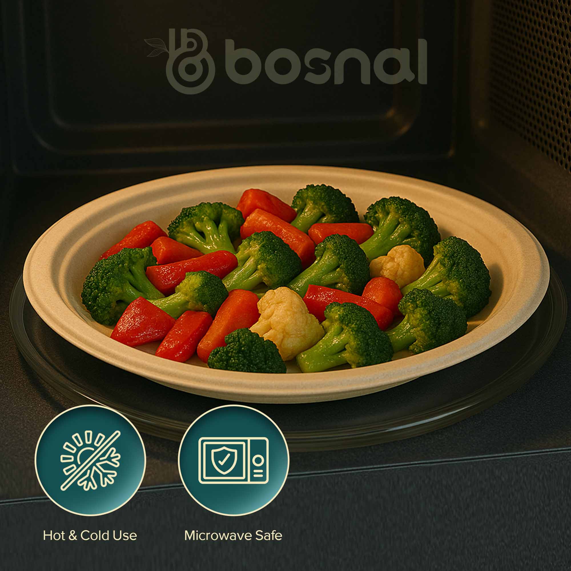 Bosnal - Sugarcane Bagasse Compostable Plates, 7 inch, Round