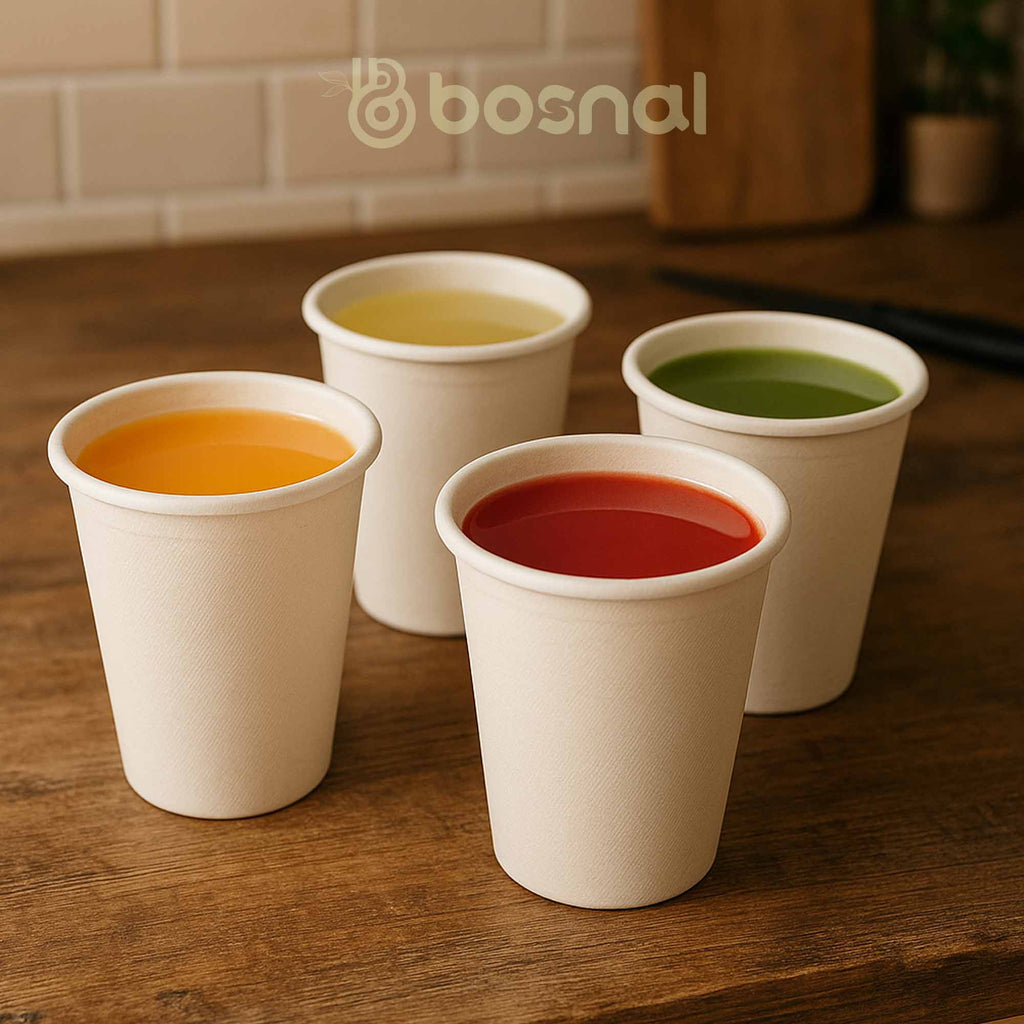 Bosnal – Sugarcane Bagasse Compostable 3-Compartment Round Plates & 8 Oz Cups with Lids & Cutlery