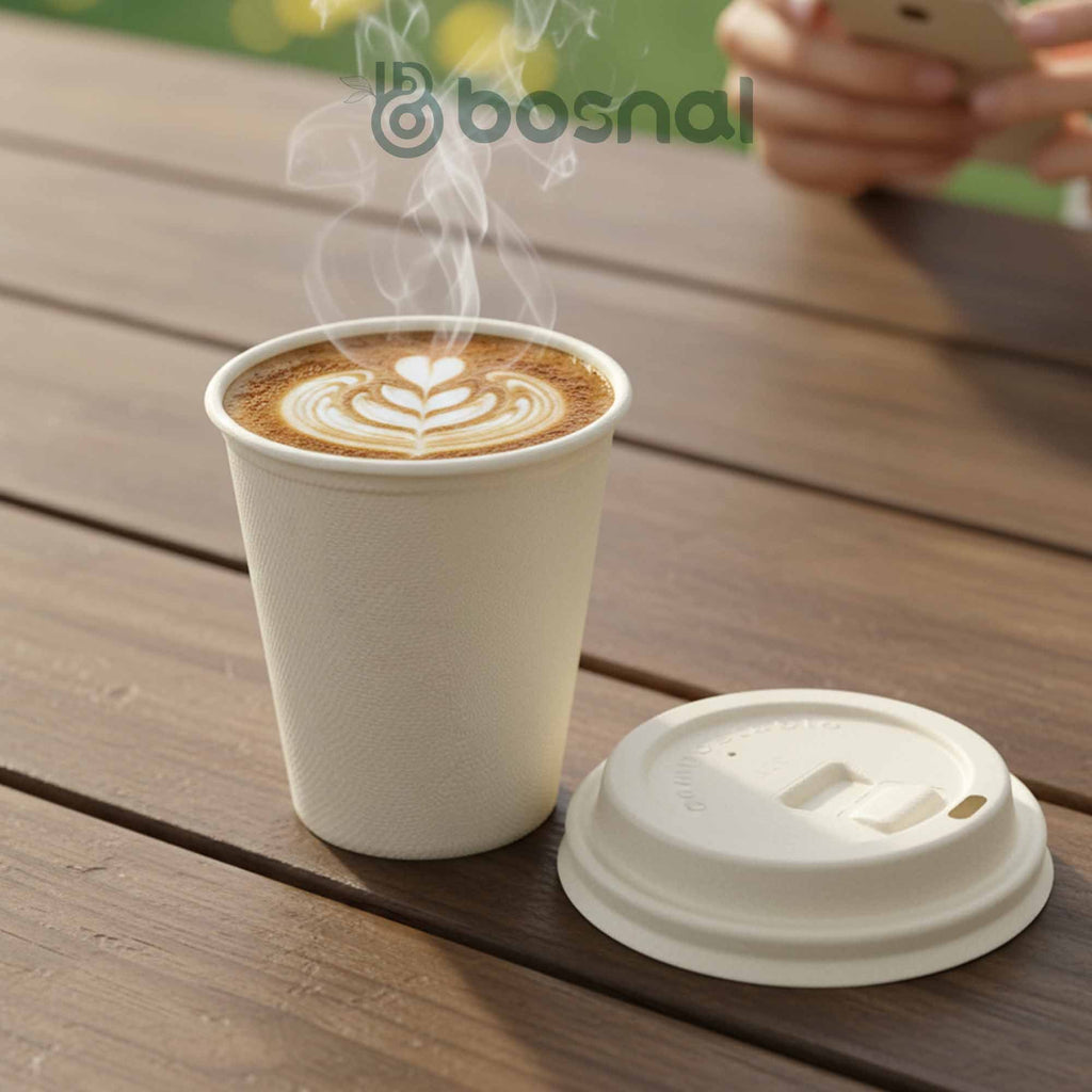 Bosnal - Sugarcane Bagasse Compostable Lids for 8 oz Cups – Case of 20 (500 Pcs)