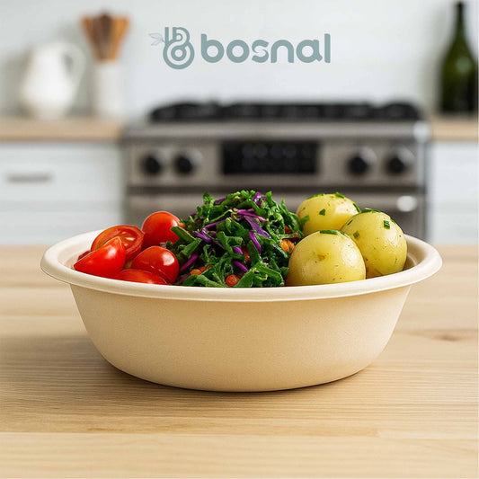 32 Oz Round Sugarcane Bagasse Compostable Bowls, Eco-Friendly Disposable Bowls, Microwave Safe, BPA-Free, Leak-Resistant
