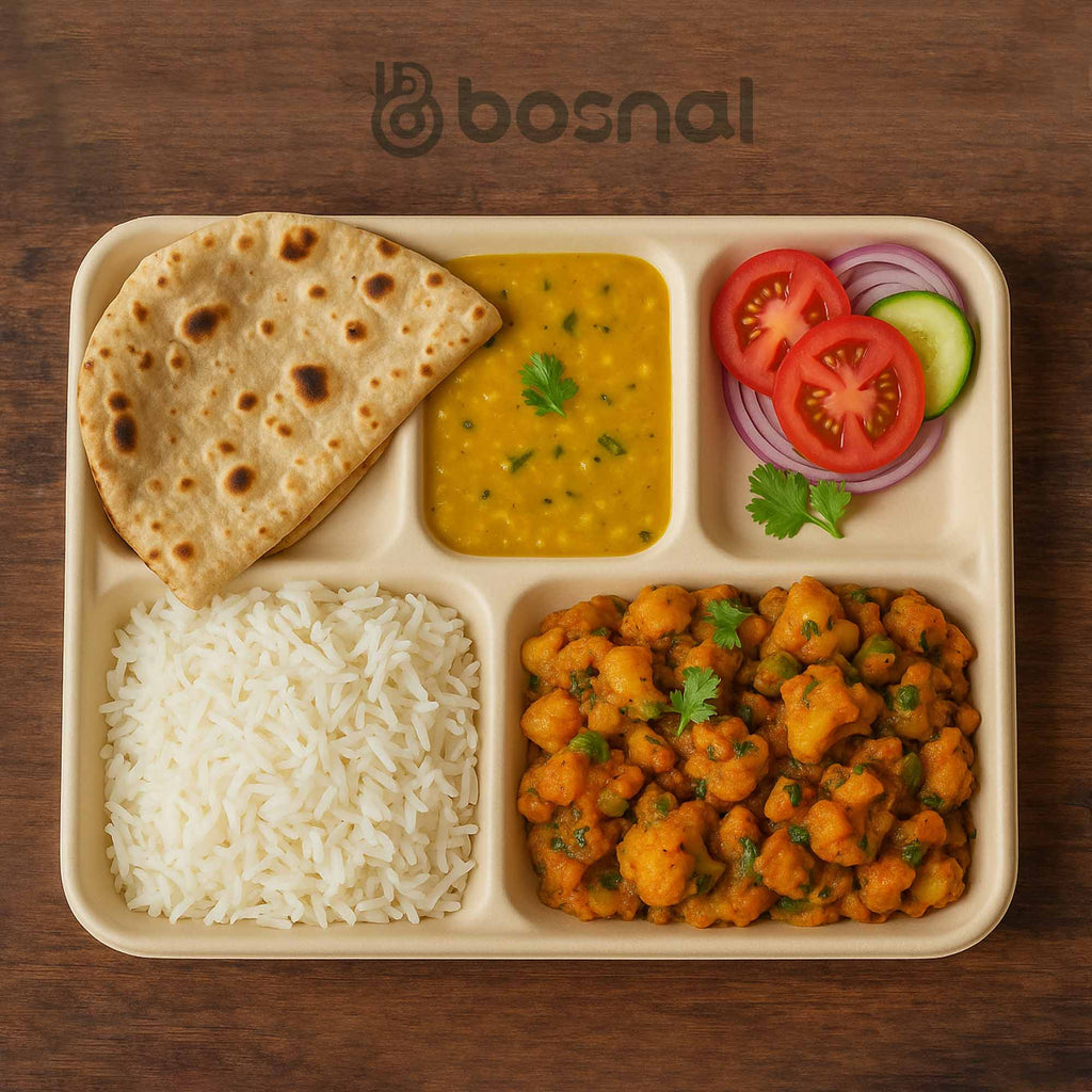 Bosnal - Sugarcane Bagasse Compostable 5-Compartment Food Trays - Case of 16 (400 Pcs)