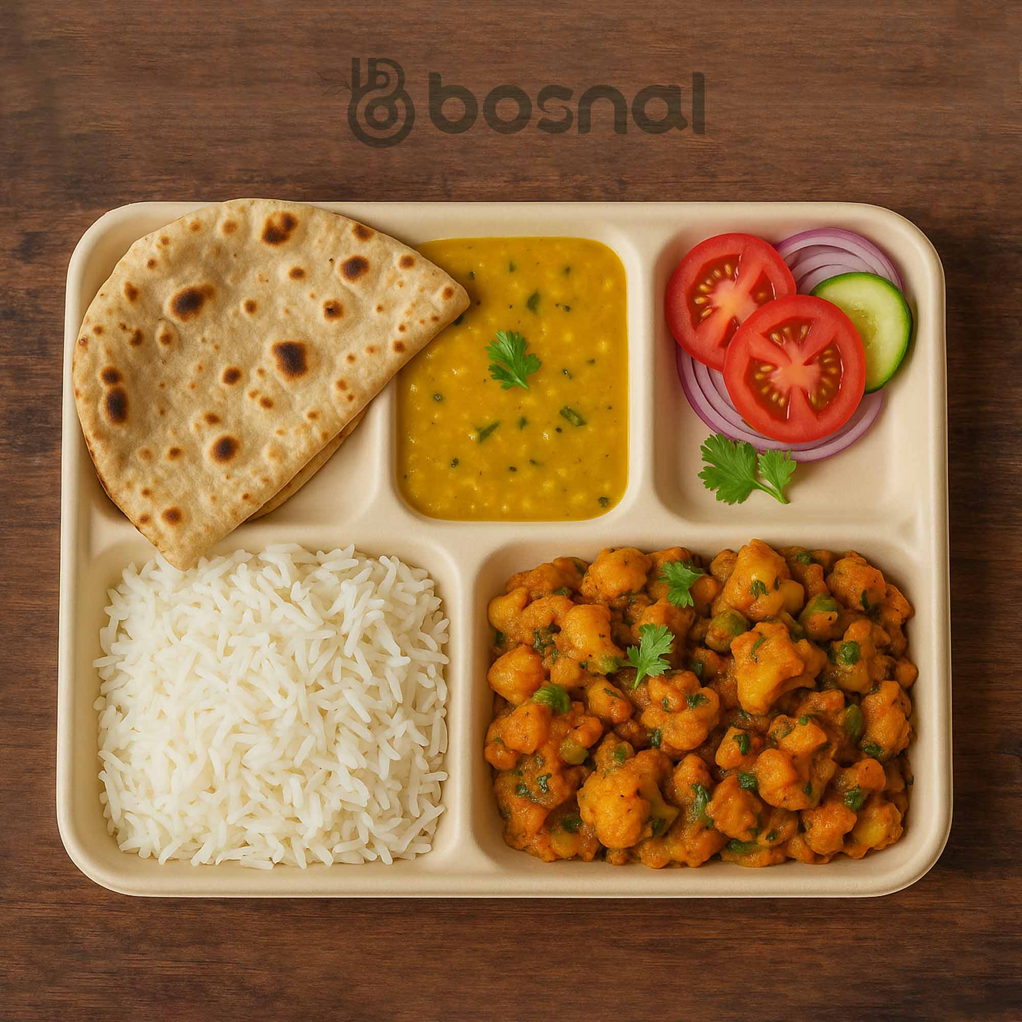 Bosnal - Sugarcane Bagasse Compostable 5-Compartment Food Trays - Case of 16 (400 Pcs)