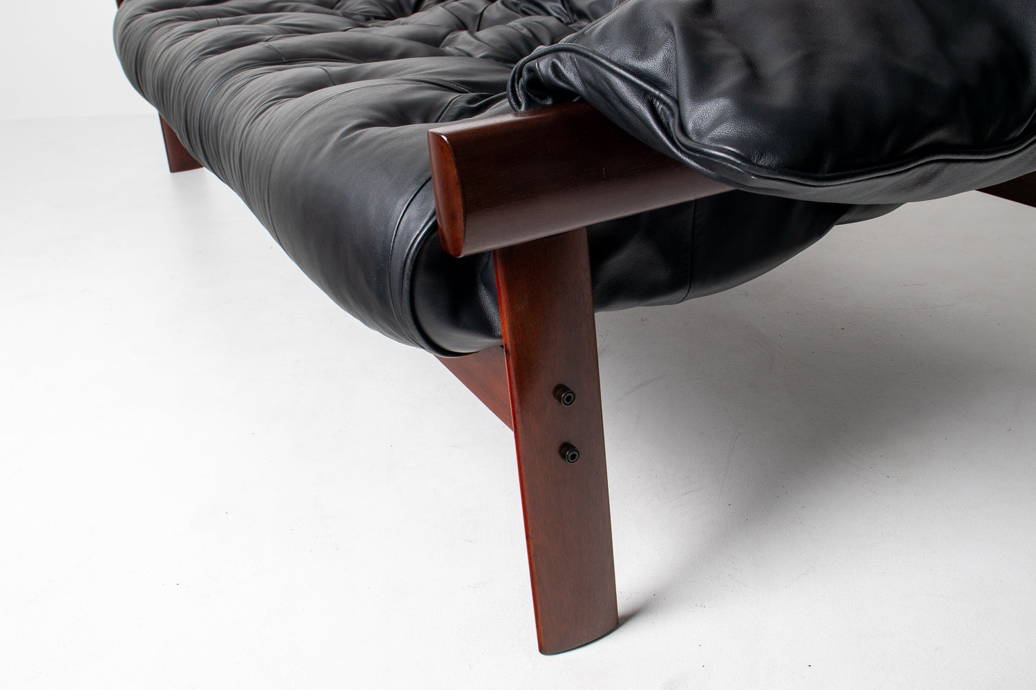 Brazilian Modern MP-41 Sofa in New Black leather and Brazilian Hardwood by Percival Lafer