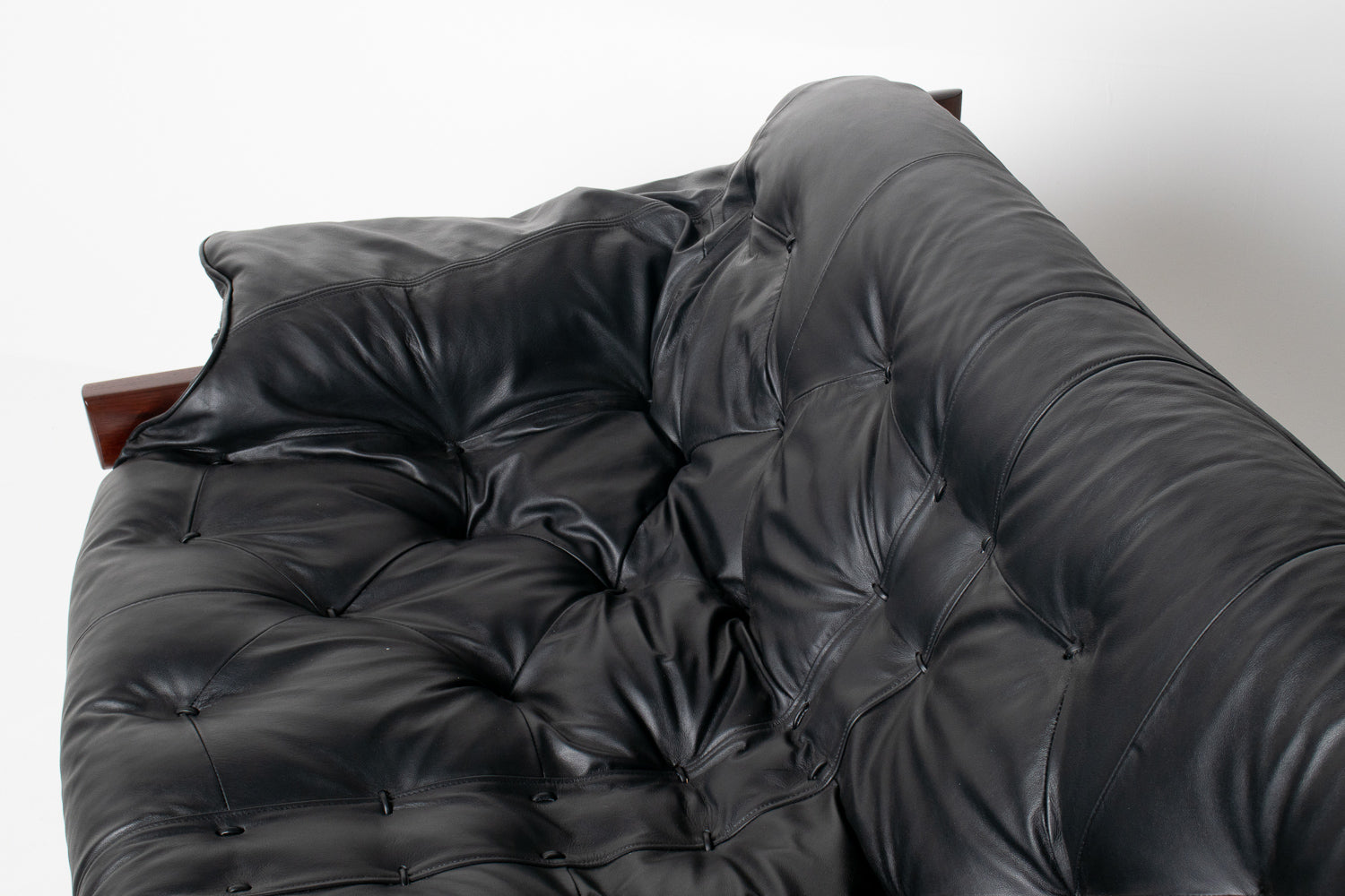 Brazilian Modern MP-41 Sofa in New Black leather and Brazilian Hardwood by Percival Lafer
