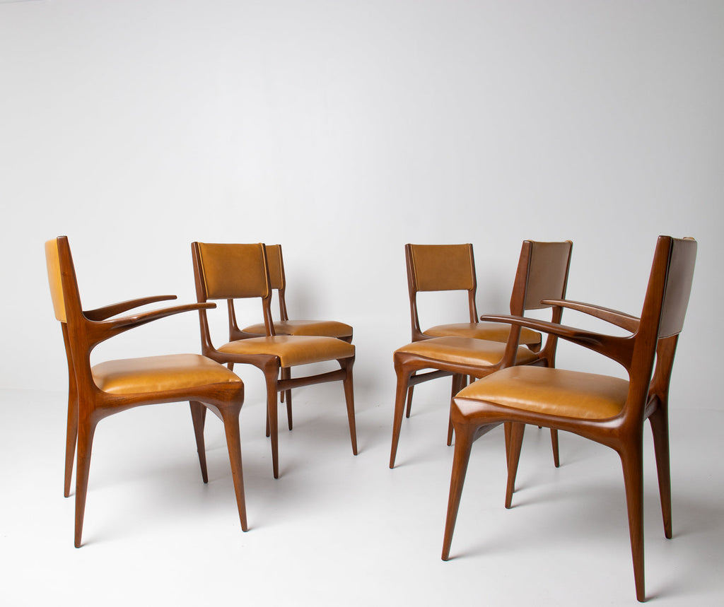 Carlo De Carli Model 671 Dining Chairs – Set of Six in Walnut for Singer & Sons