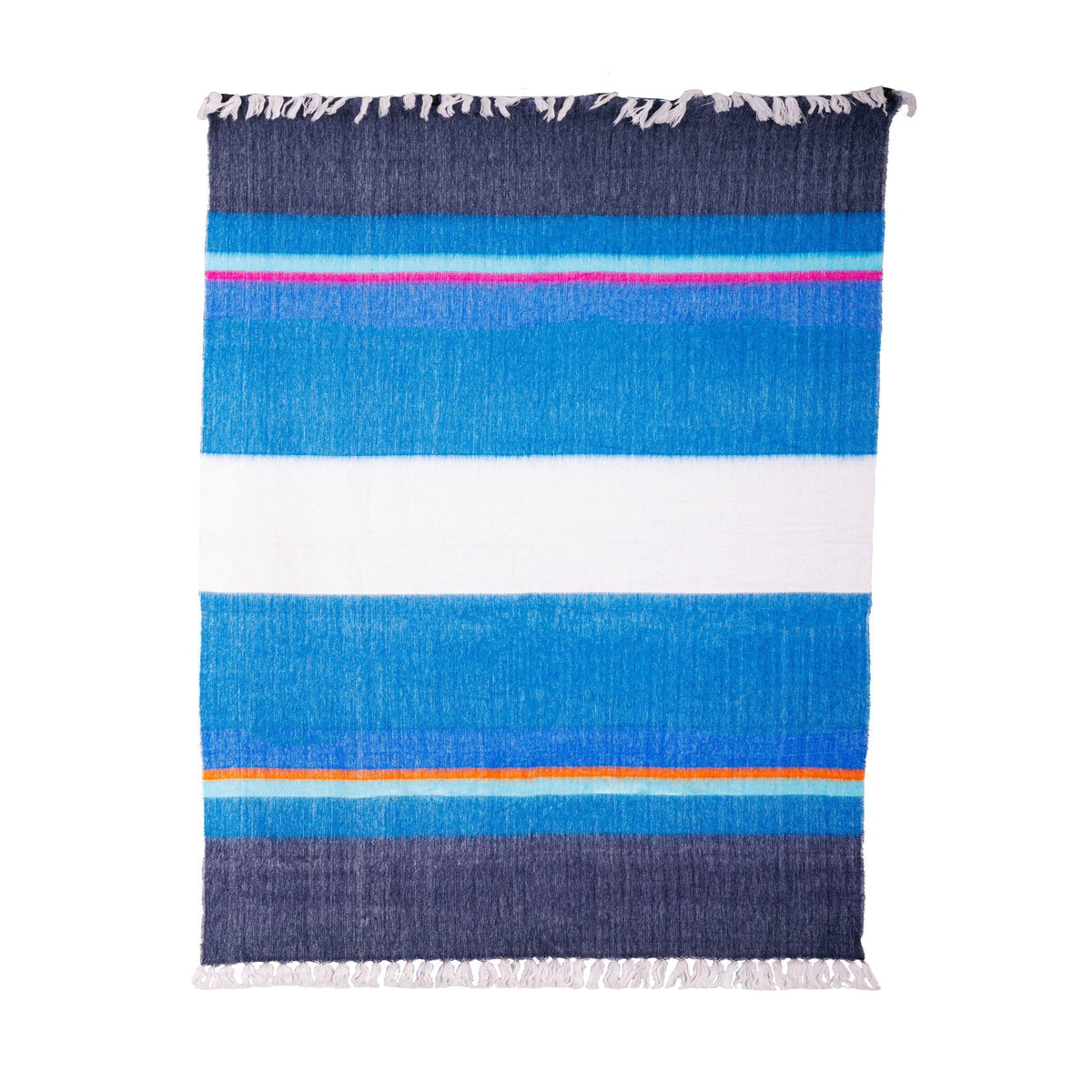 Handwoven Alpaca Throw Blanket From Ecuador - Vibrant Blues, Hot Pink, Orange & White - Kallpa Collection
