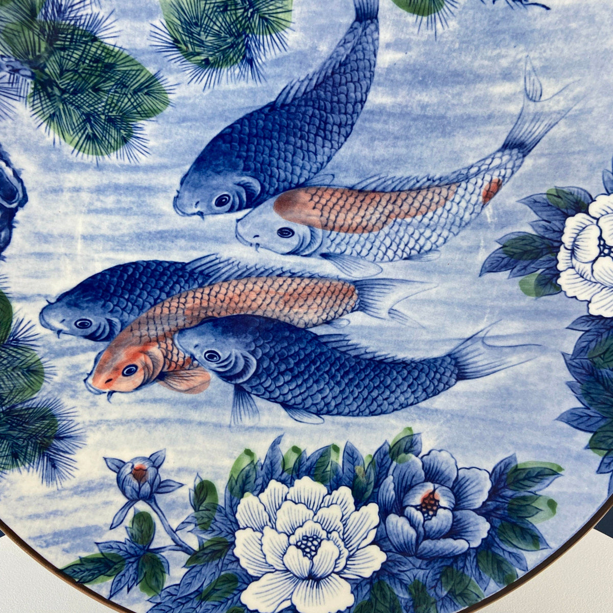 Handpainted Koi Fish Platter: Japanese Collectible Art Plate, 16"